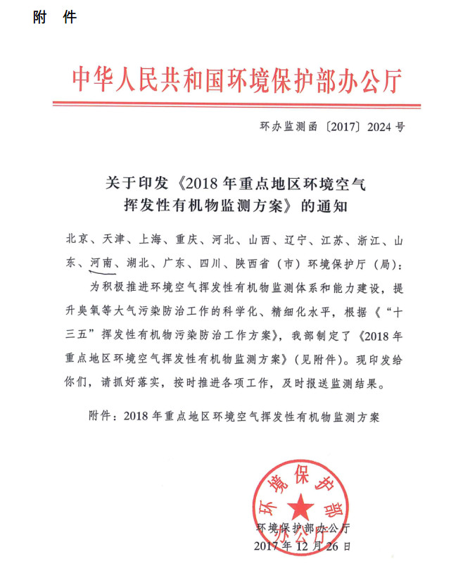 環(huán)境部新發(fā)布：2019年地級及以上城市環(huán)境空氣揮發(fā)性有機(jī)物監(jiān)測方案，附2018年方案要點(diǎn)對比